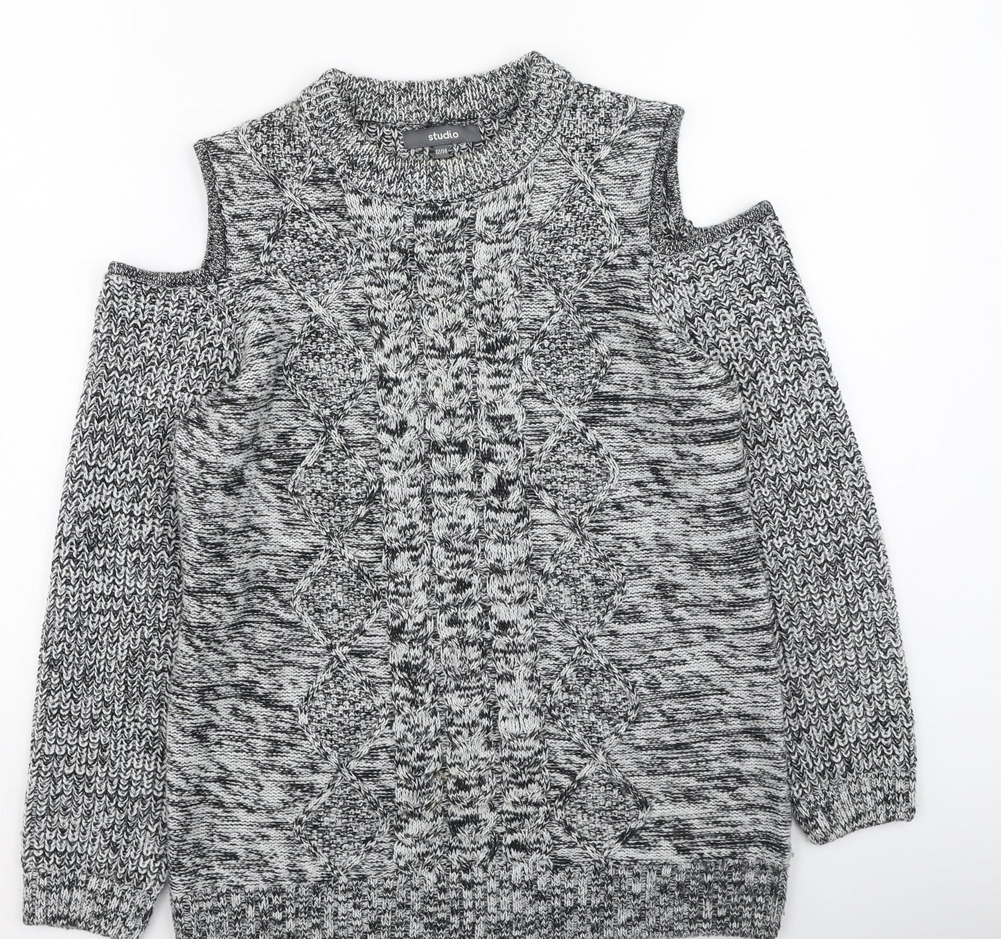 Studio Womens Grey Round Neck  Acrylic Pullover Jumper Size 12