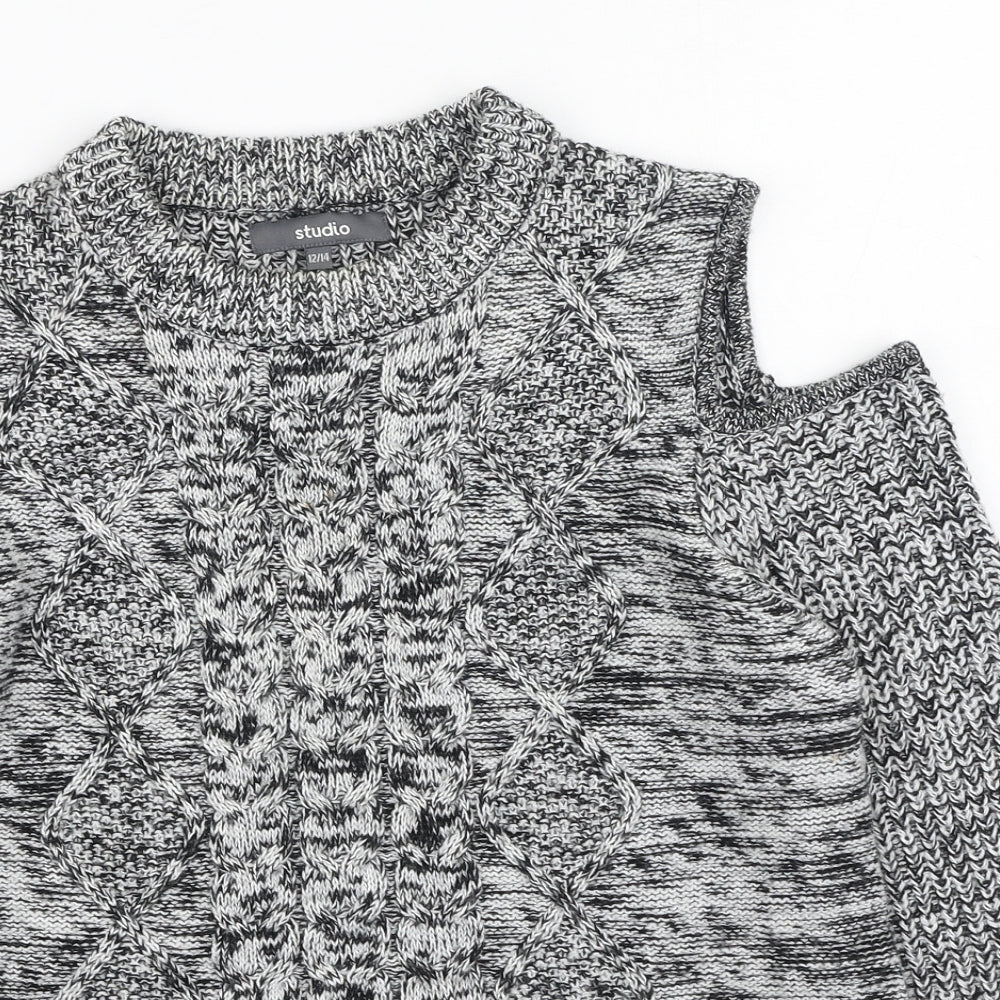 Studio Womens Grey Round Neck  Acrylic Pullover Jumper Size 12