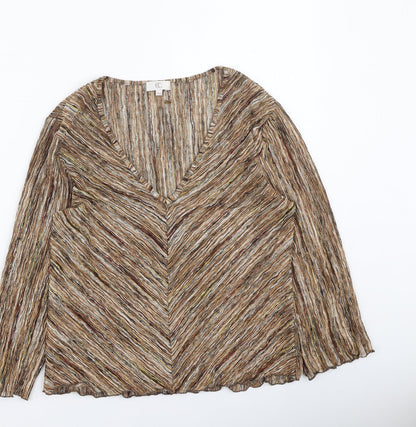 Country Casuals Womens Gold Polyester Basic Blouse Size L V-Neck