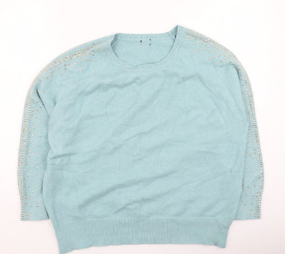 Preloved M&Co Womens Blue Round Neck  Polyester Pullover Jumper Size 16 - Front