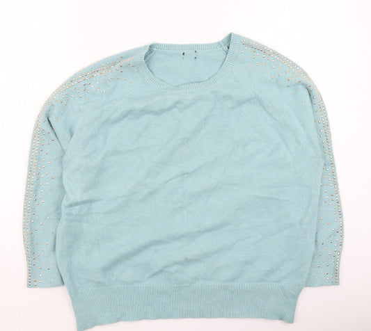 M&Co Womens Blue Round Neck  Polyester Pullover Jumper Size 16