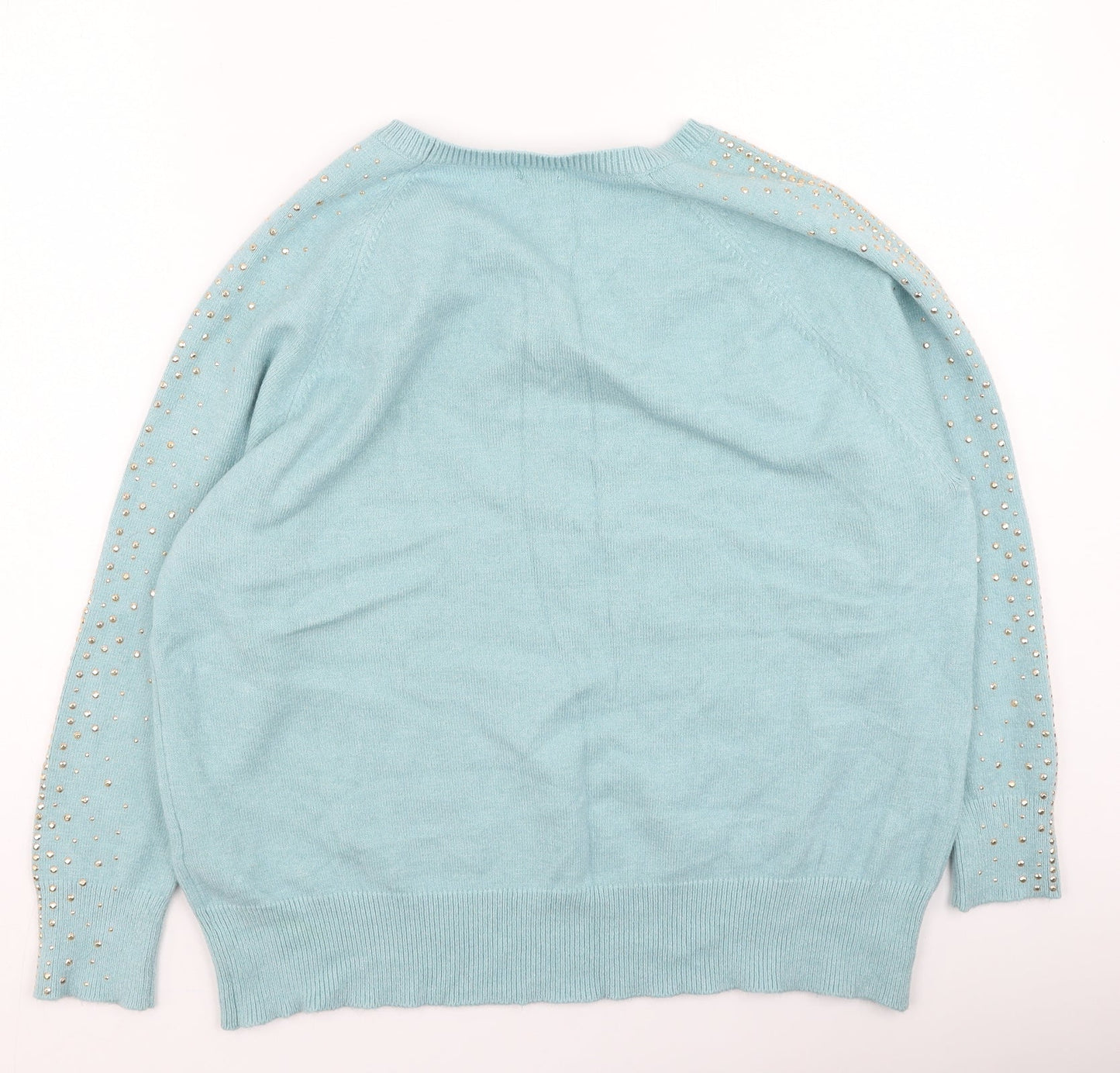 M&Co Womens Blue Round Neck  Polyester Pullover Jumper Size 16