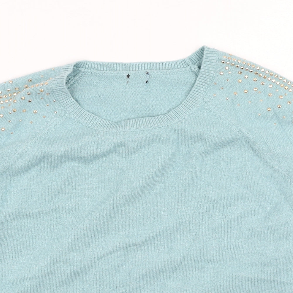M&Co Womens Blue Round Neck  Polyester Pullover Jumper Size 16