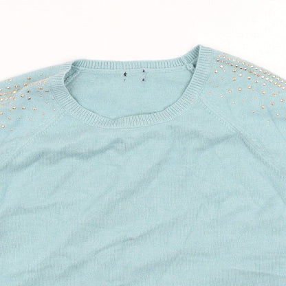 Preloved M&Co Womens Blue Round Neck  Polyester Pullover Jumper Size 16 - Detail