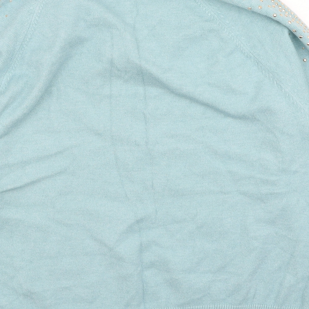 M&Co Womens Blue Round Neck  Polyester Pullover Jumper Size 16