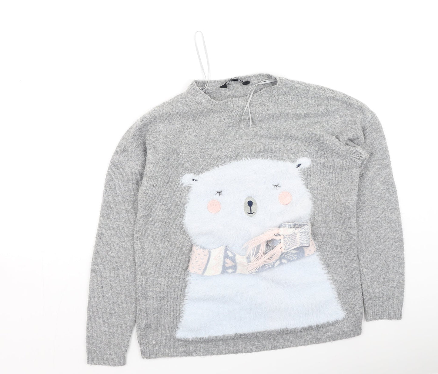 Peacocks Womens Grey Round Neck  Polyester Pullover Jumper Size S
