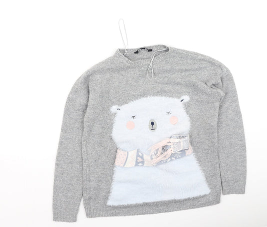 Peacocks Womens Grey Round Neck  Polyester Pullover Jumper Size S