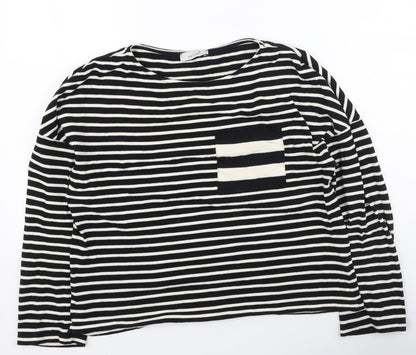 Marks & Spencer Womens Black Round Neck Striped Acrylic Pullover Jumper Size 10