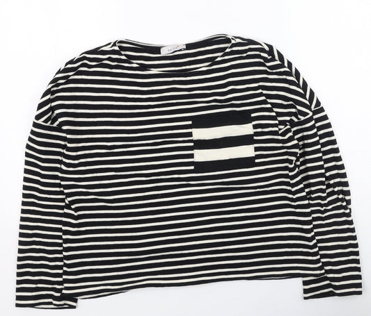 Marks and Spencer Womens Black Round Neck Striped Acrylic Pullover Jumper Size 10