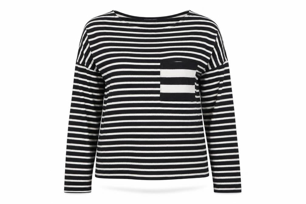 Marks & Spencer Womens Black Round Neck Striped Acrylic Pullover Jumper Size 10
