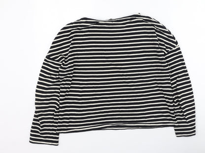 Marks & Spencer Womens Black Round Neck Striped Acrylic Pullover Jumper Size 10