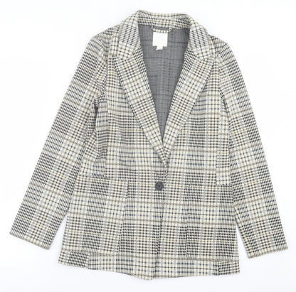 H&M Womens Beige Plaid  Jacket Blazer Size 4  Button