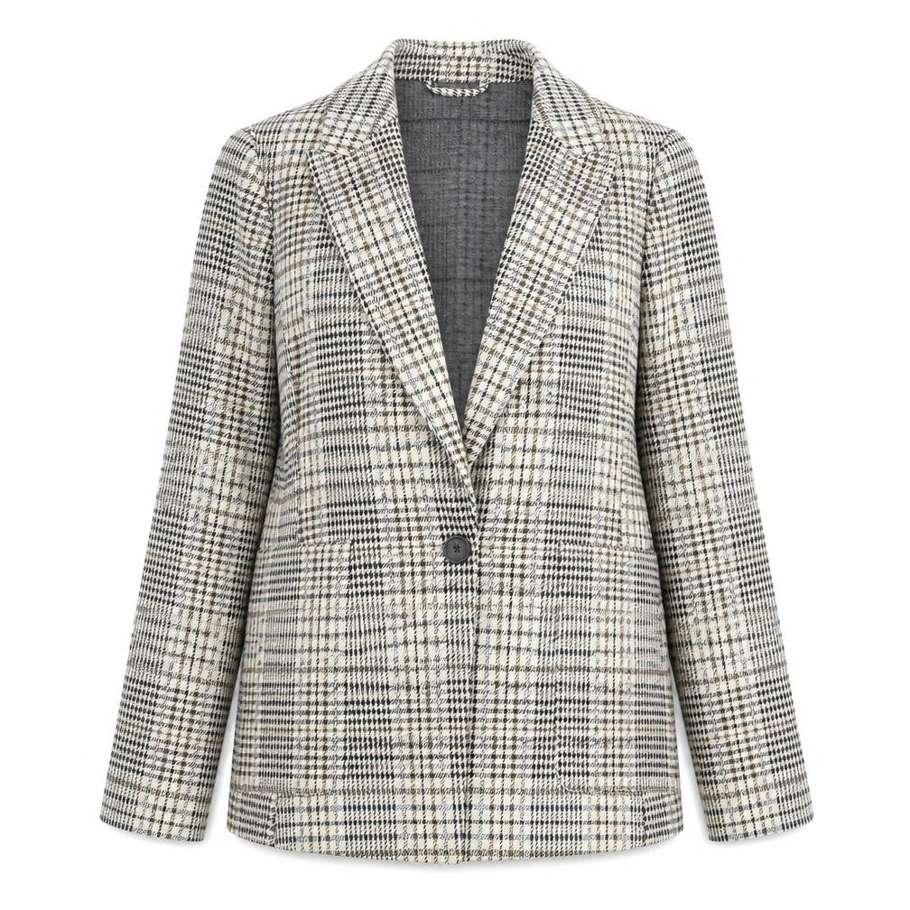 H&M Womens Beige Plaid  Jacket Blazer Size 4  Button