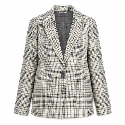 H&M Womens Beige Plaid  Jacket Blazer Size 4  Button