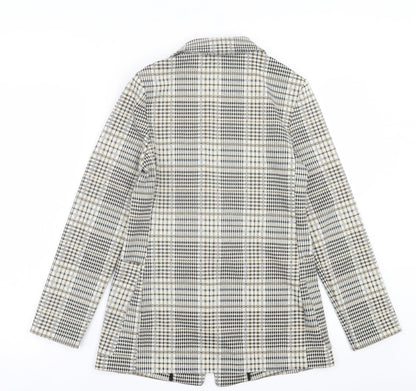 H&M Womens Beige Plaid  Jacket Blazer Size 4  Button