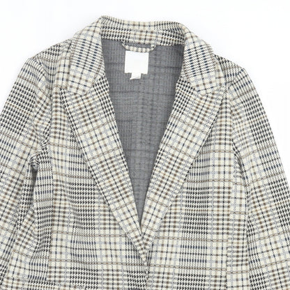 H&M Womens Beige Plaid  Jacket Blazer Size 4  Button