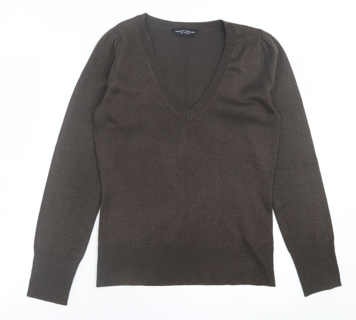 Dorothy Perkins Womens Brown V-Neck  Acrylic Pullover Jumper Size 10