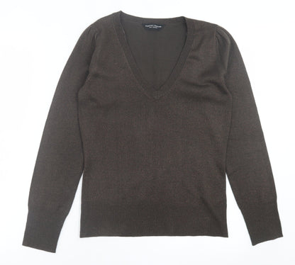 Dorothy Perkins Womens Brown V-Neck  Acrylic Pullover Jumper Size 10