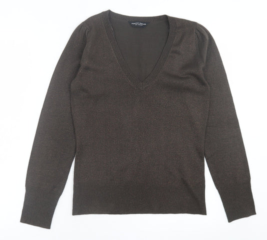 Dorothy Perkins Womens Brown V-Neck  Acrylic Pullover Jumper Size 10