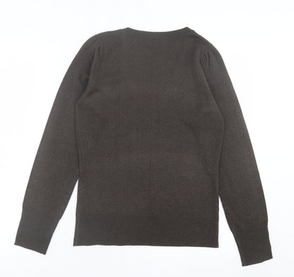 Dorothy Perkins Womens Brown V-Neck  Acrylic Pullover Jumper Size 10