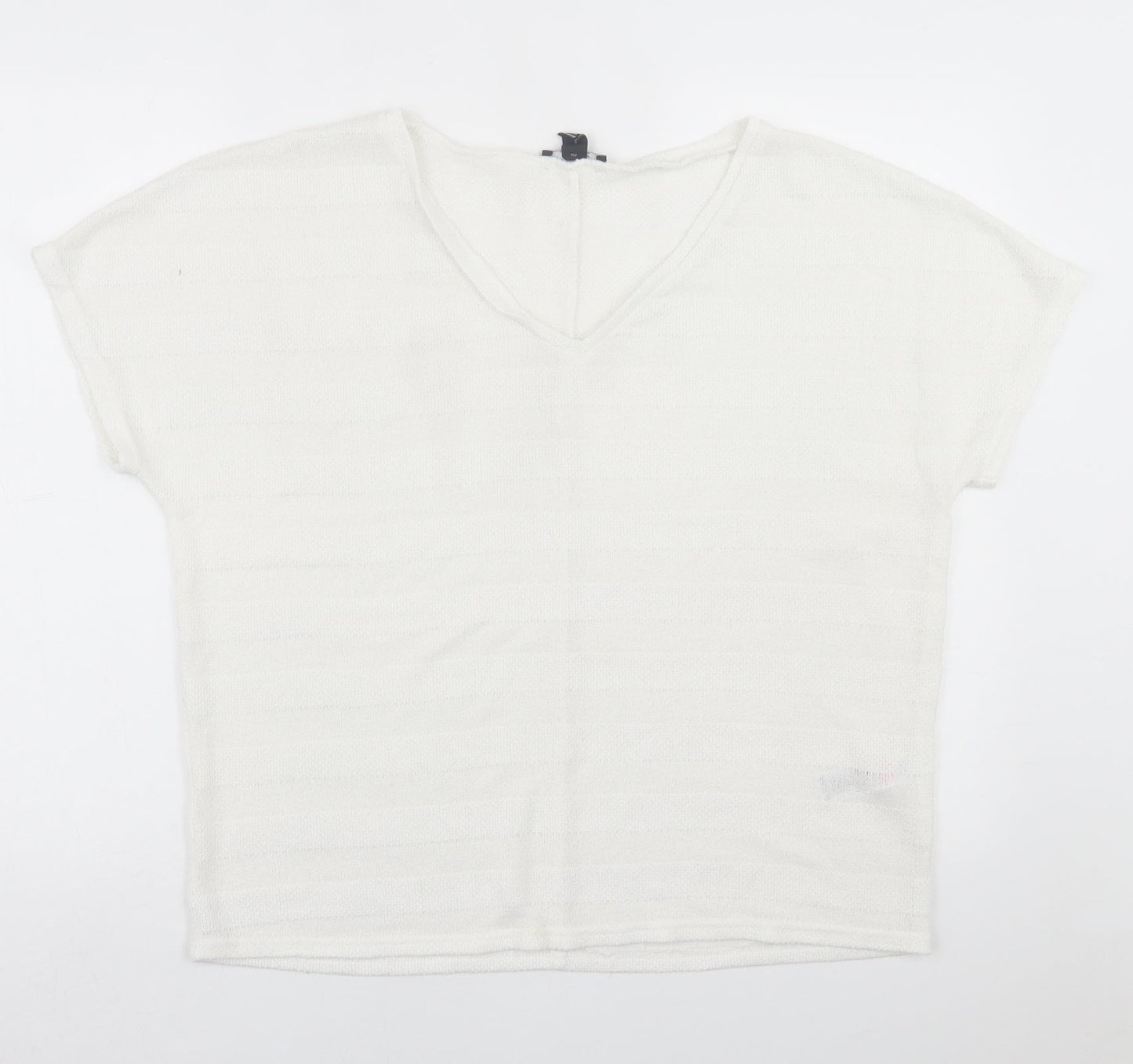 New Look Womens White V-Neck  Viscose Pullover Jumper Size L