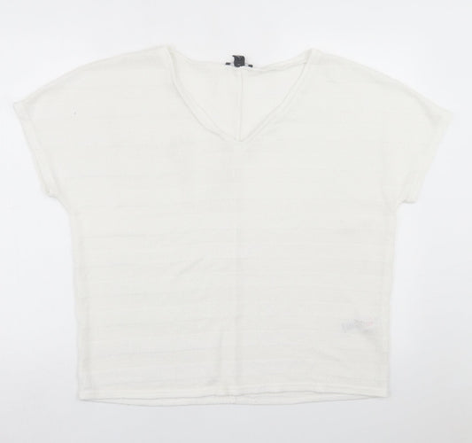 New Look Womens White V-Neck  Viscose Pullover Jumper Size L