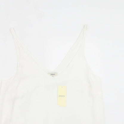 Preloved Papaya Womens White  Polyester Basic Tank Size 14 V-Neck - Detail