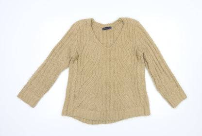 Marks & Spencer Womens Beige V-Neck  Polyester Pullover Jumper Size M