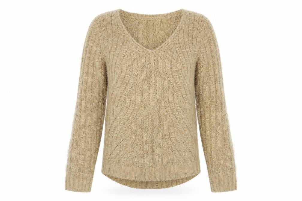 Marks & Spencer Womens Beige V-Neck  Polyester Pullover Jumper Size M