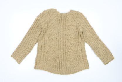 Marks & Spencer Womens Beige V-Neck  Polyester Pullover Jumper Size M