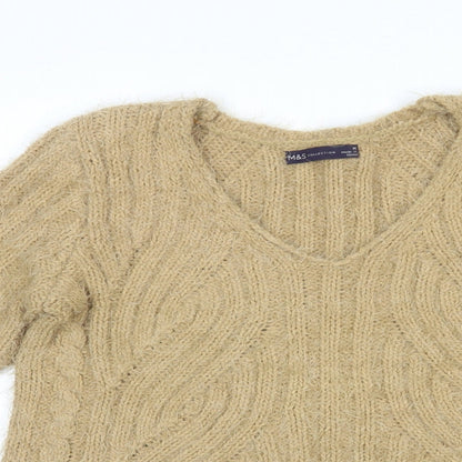Marks & Spencer Womens Beige V-Neck  Polyester Pullover Jumper Size M