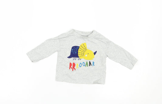 Mini Club Baby Grey  Cotton Pullover T-Shirt Size 0-3 Months Crew Neck Snap - Dino