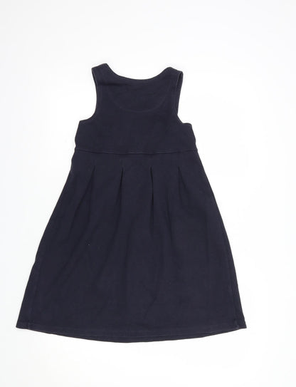 Dunnes Girls Blue  Cotton Pinafore/Dungaree Dress  Size 9-10 Years  Scoop Neck Pullover