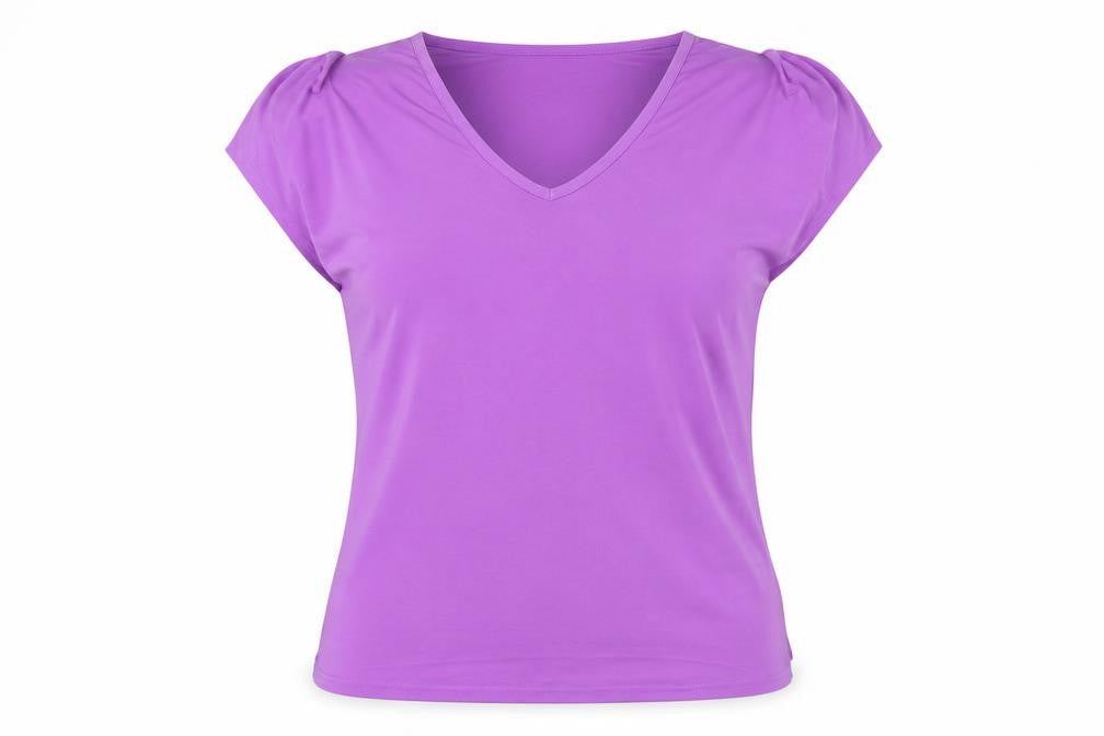 Michele Hope Womens Purple  Polyester Basic T-Shirt Size 14 V-Neck