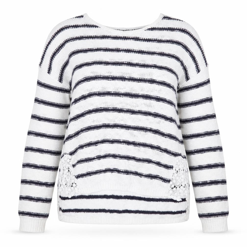 New Look Womens Blue Scoop Neck Striped Cotton Pullover Jumper Size 8