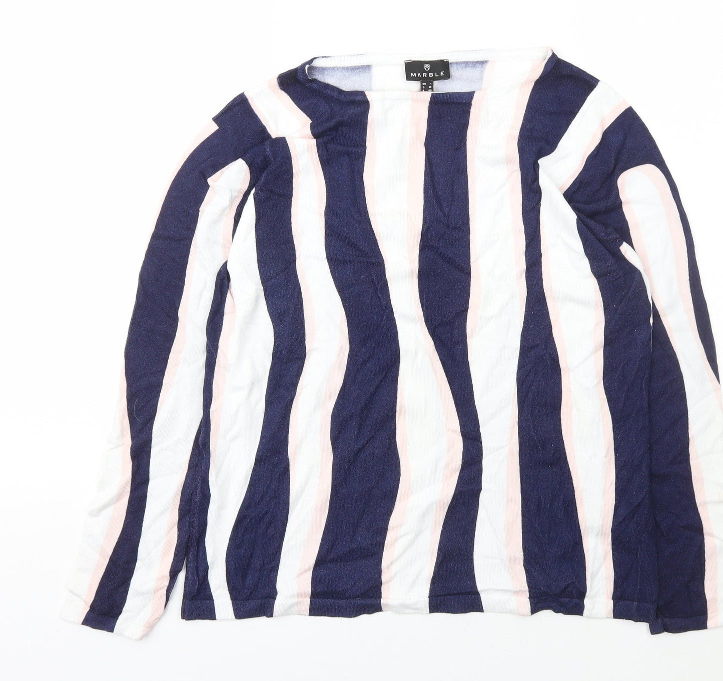 Marble Womens Blue Boat Neck Striped Viscose Pullover Jumper Size 6