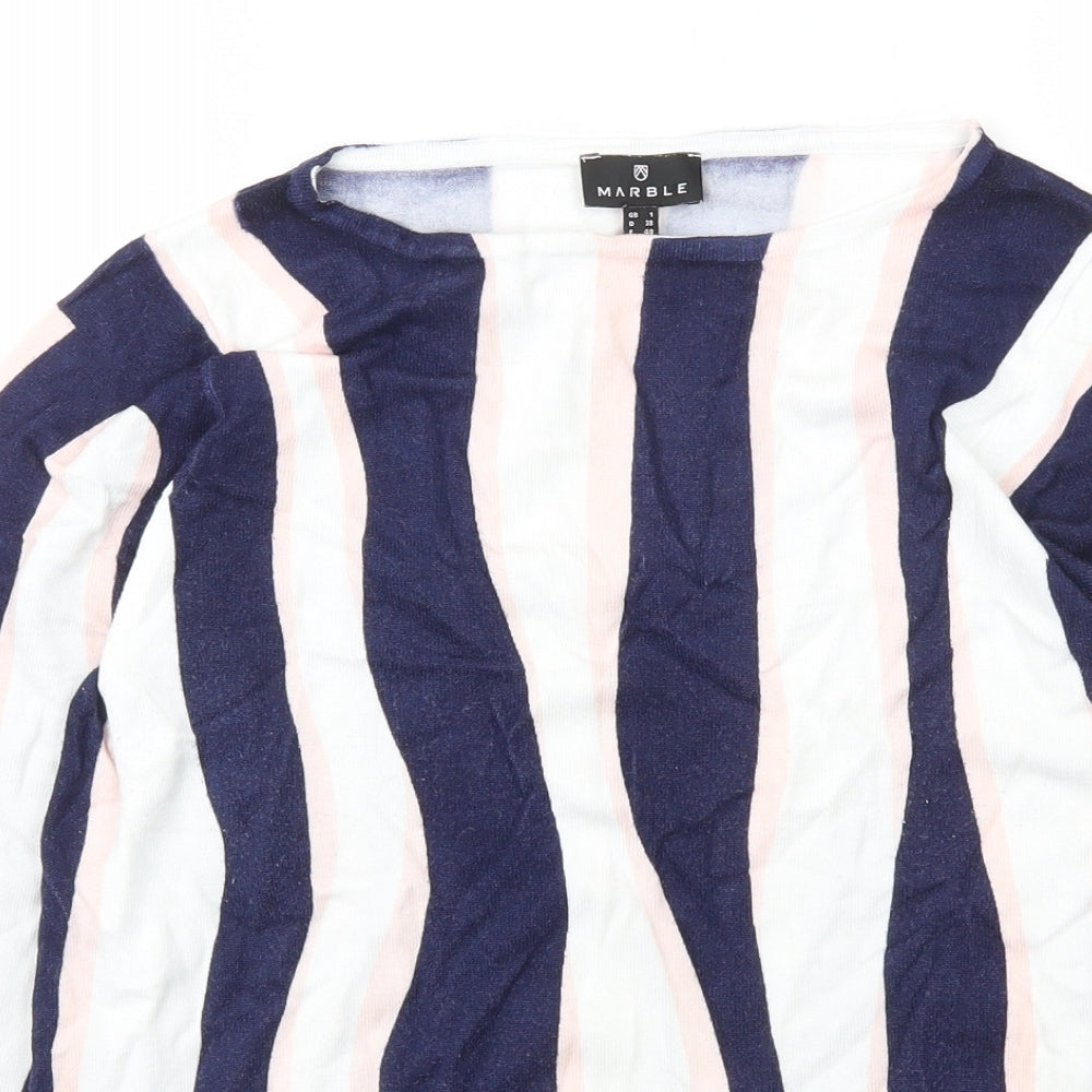 Marble Womens Blue Boat Neck Striped Viscose Pullover Jumper Size 6