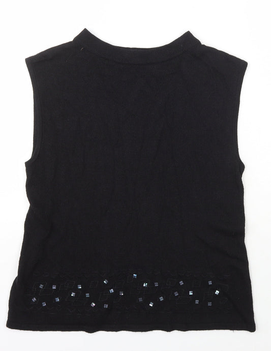 OffShoot Womens Black Boat Neck  Viscose Vest Jumper Size M