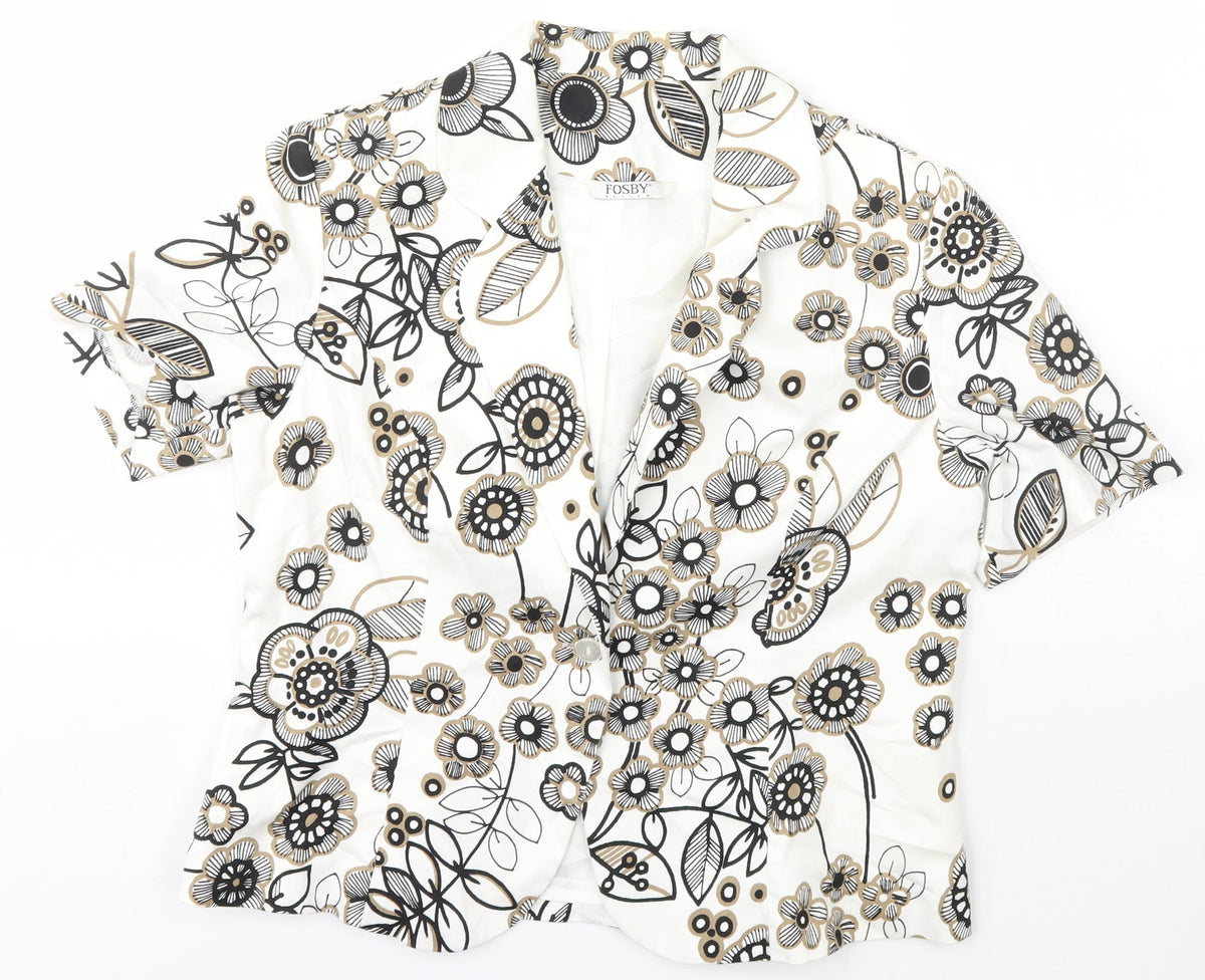 FOSBY Womens Ivory Floral  Jacket Blazer Size 16  Button