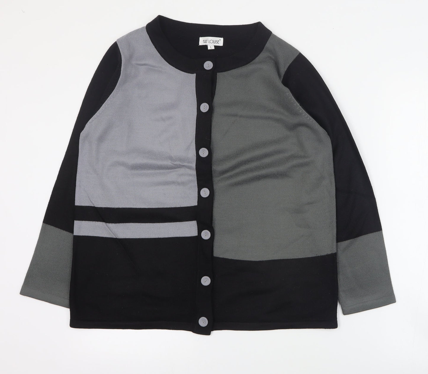 Fay Louise Womens Grey Round Neck  Acrylic Cardigan Jumper Size L