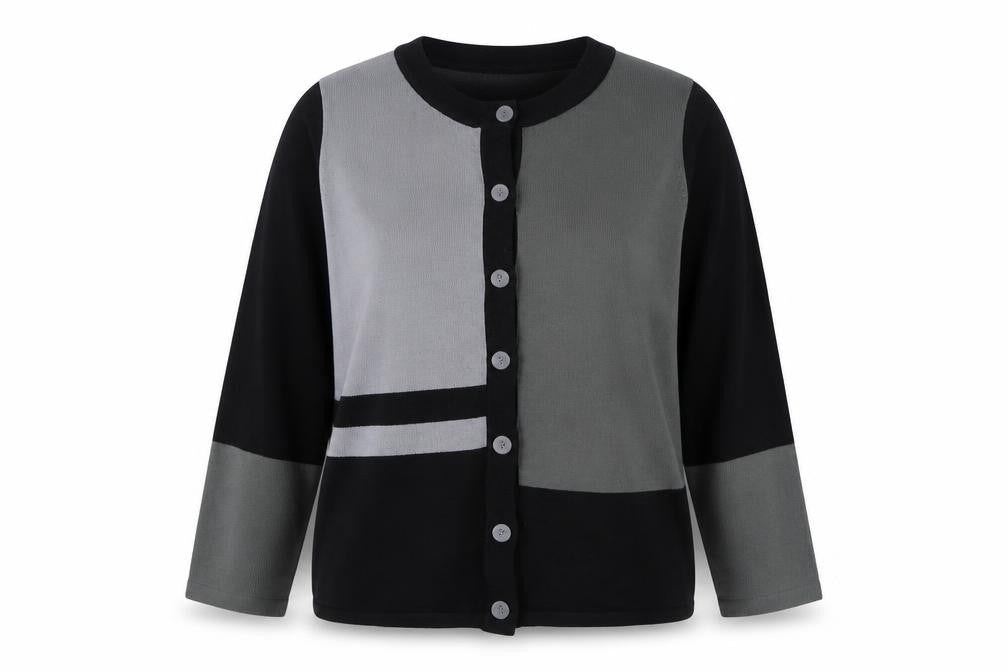 Fay Louise Womens Grey Round Neck  Acrylic Cardigan Jumper Size L