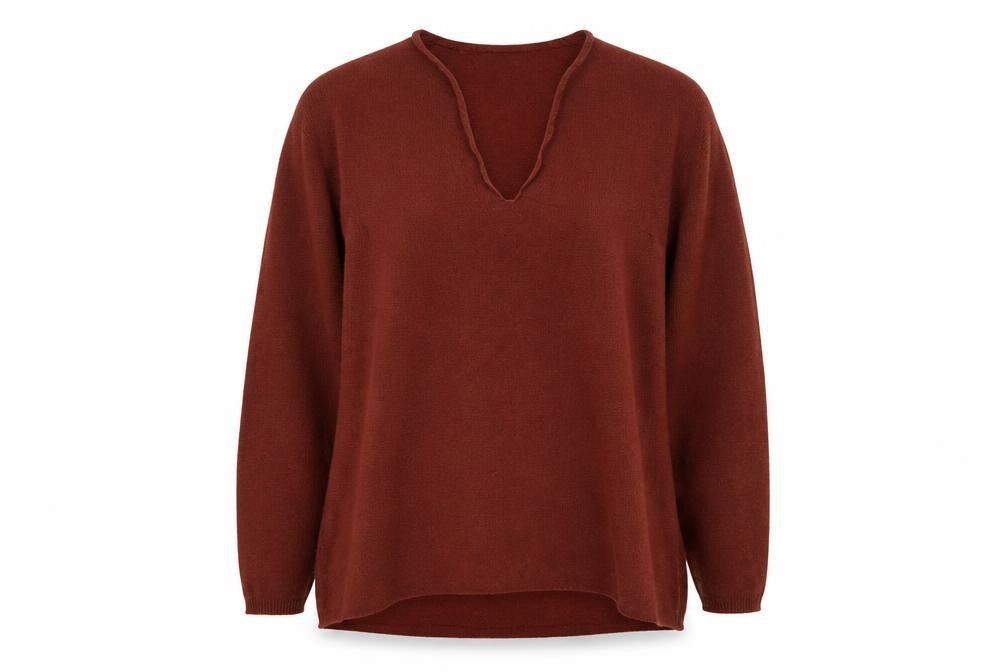 Gallery Womens Brown V-Neck  Nylon Pullover Jumper Size M