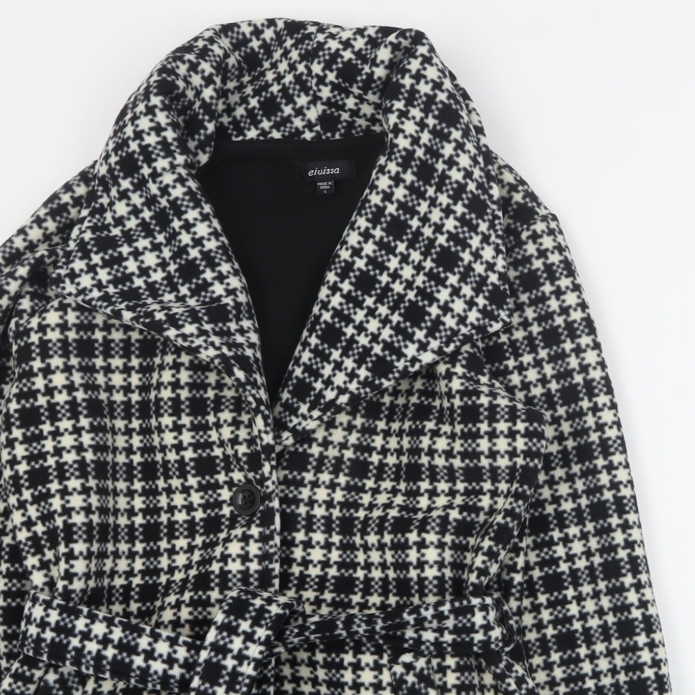 Eivissa Womens Black Houndstooth  Pea Coat Coat Size S  Button