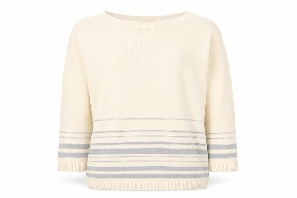 Tru Collection Womens Beige Round Neck Striped Acrylic Pullover Jumper Size M