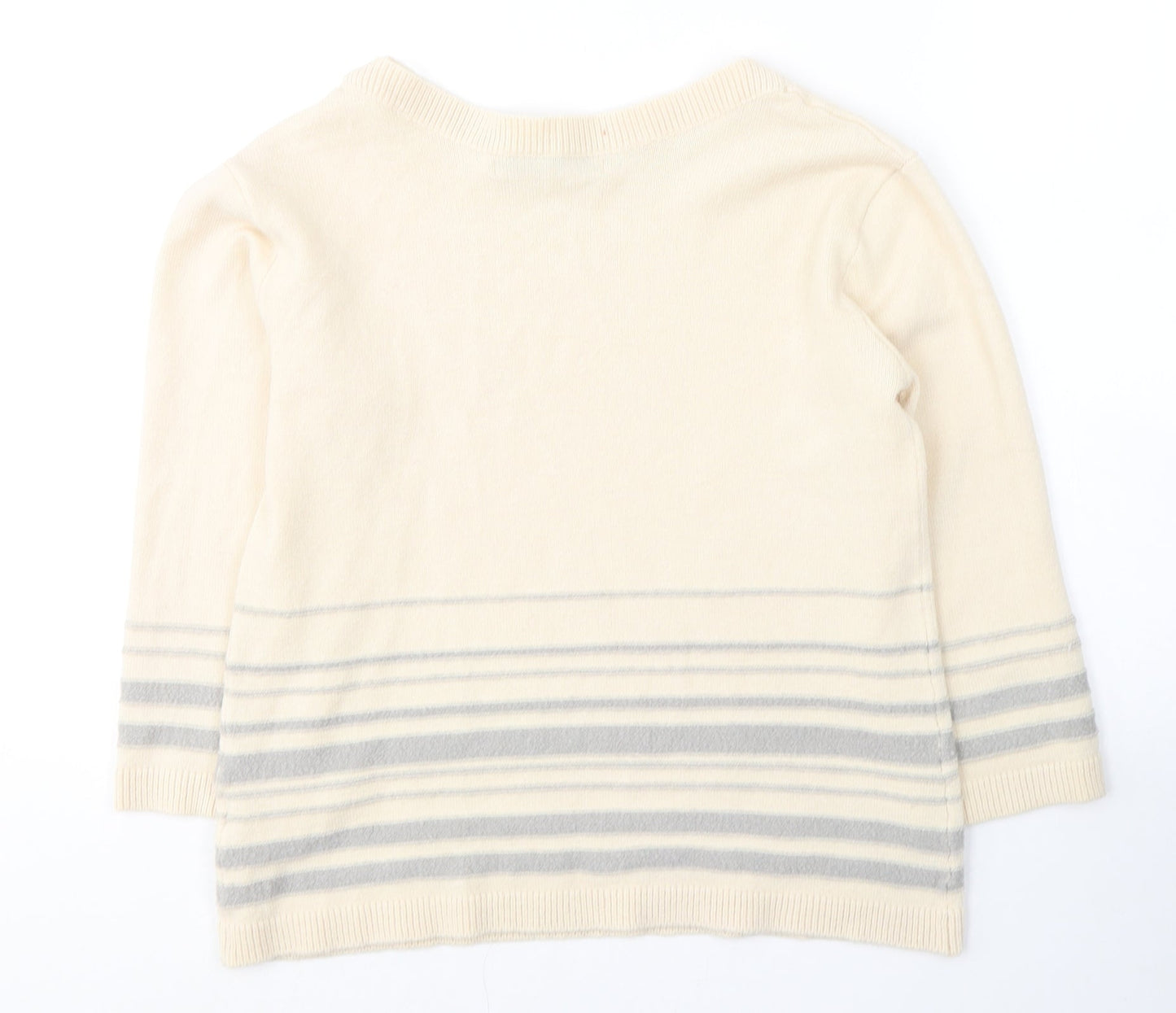 Tru Collection Womens Beige Round Neck Striped Acrylic Pullover Jumper Size M