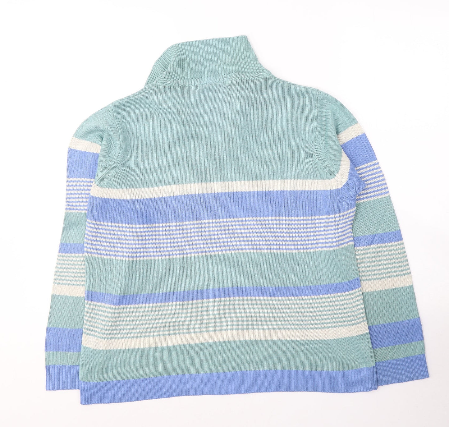 EWM Womens Green Collared Striped Acrylic Pullover Jumper Size 14