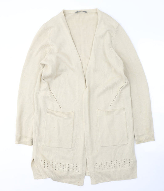 Oasis Womens Beige V-Neck  Acrylic Cardigan Jumper Size M