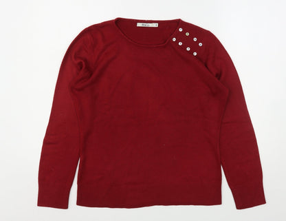 M&Co Womens Red Round Neck  Acrylic Pullover Jumper Size M