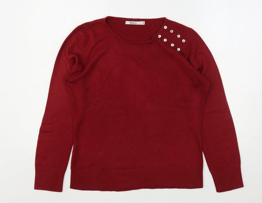 M&Co Womens Red Round Neck  Acrylic Pullover Jumper Size M