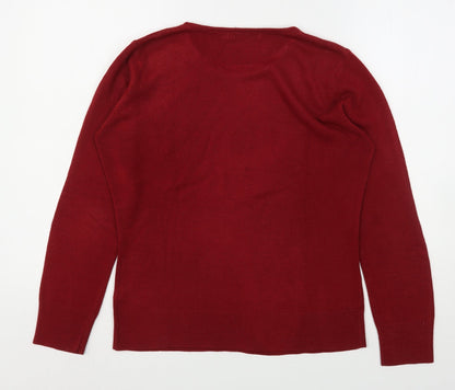 M&Co Womens Red Round Neck  Acrylic Pullover Jumper Size M